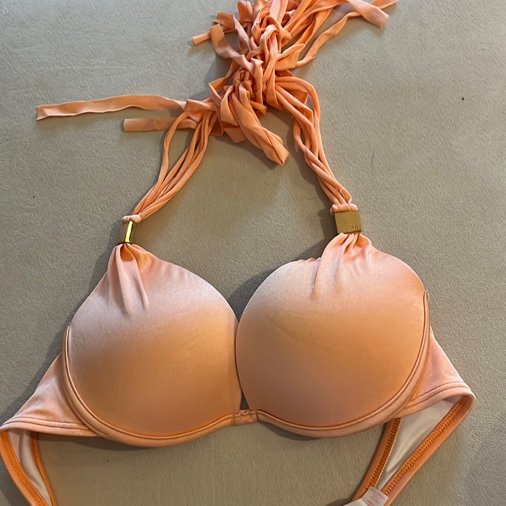 Victoria’s Secret orange bathing swim suit push-up bikini top (32B)